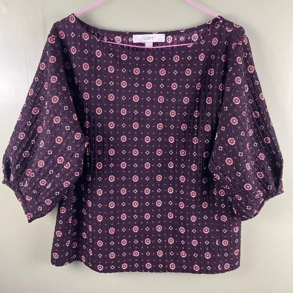 LOFT Foulard Pleated Elbow Puff Sleeve Top